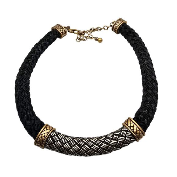 Chico's Jewelry - Chico's Curved Pendant Necklace Braided Woven Design Mixed Materials 14" 16"